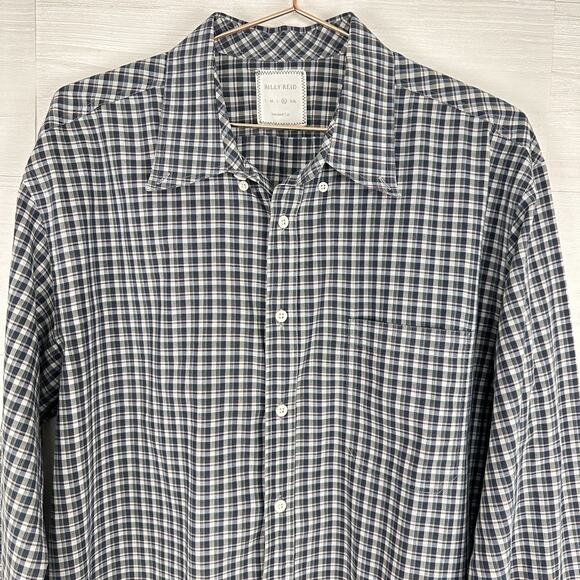 Billy Reid Men XL Button Down Long Sleeve Shirt Check Plaid Navy Preppy Italy - Picture 4 of 16